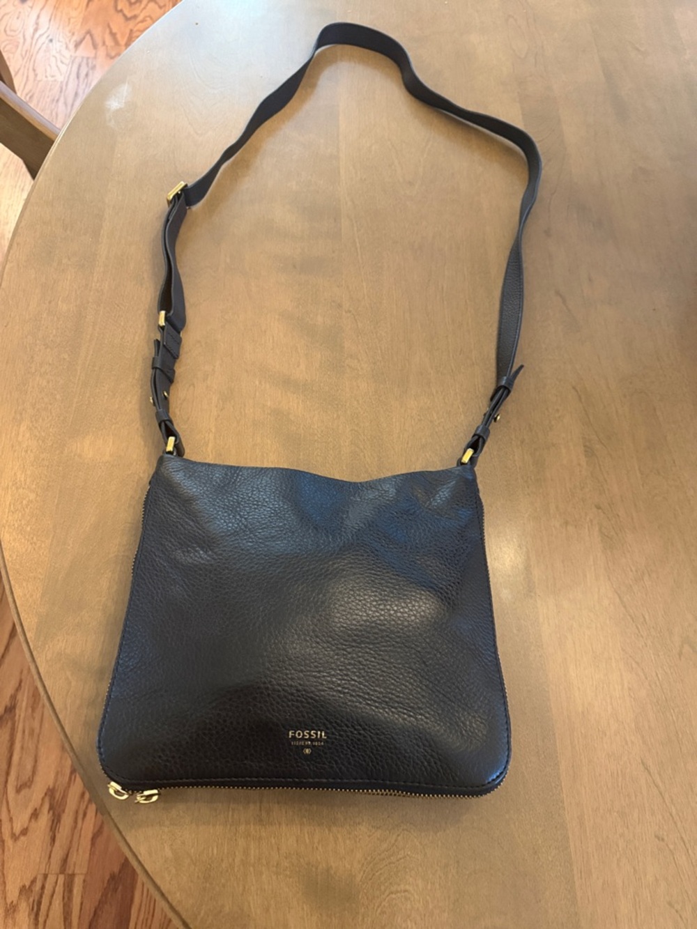 Fossil Black Pebbled Leather Crossbody with Gold Hardware